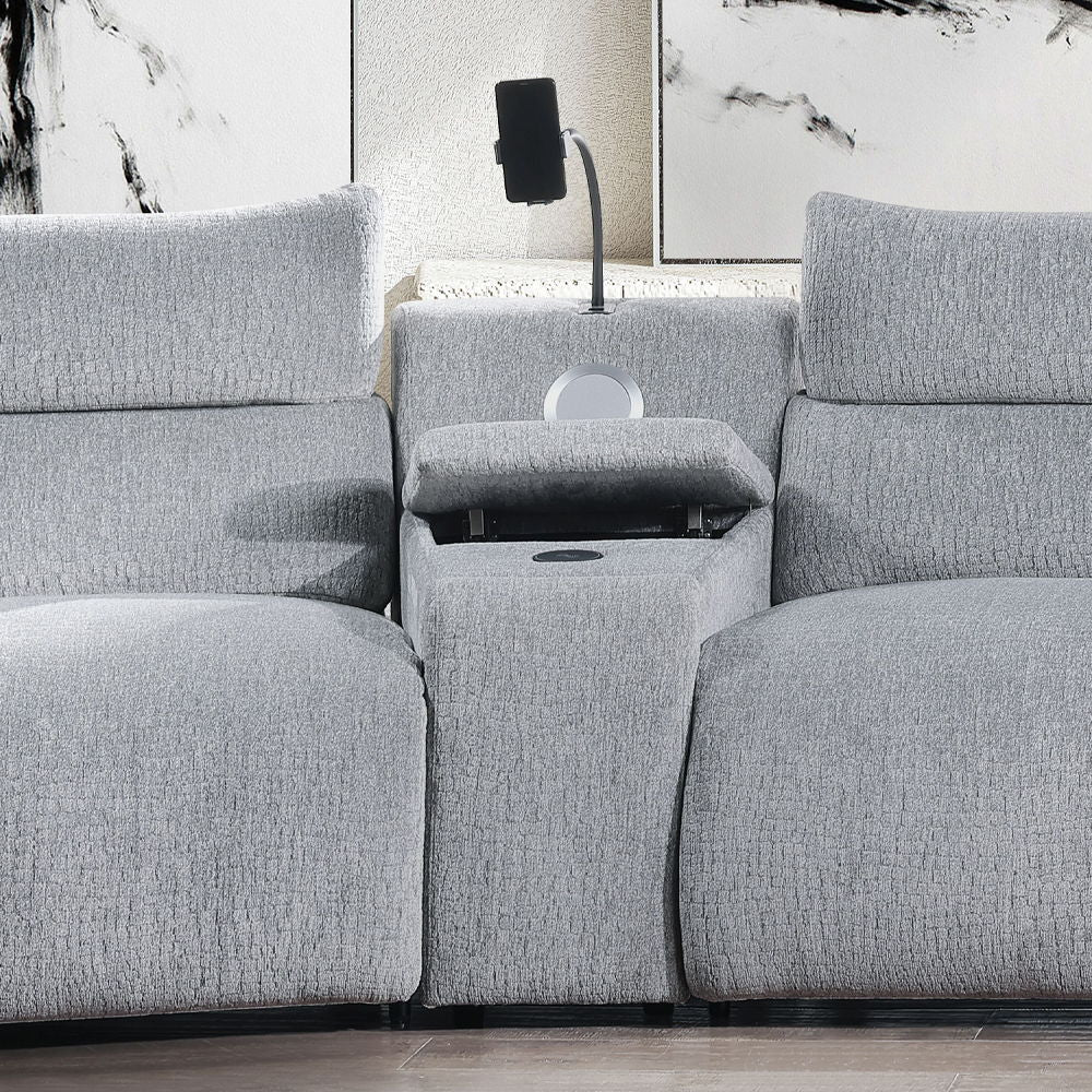 Fullar - Modular Console With Wireless Charger - Light Gray Chenille