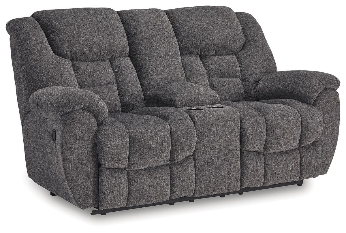 Foreside - Dbl Reclining Loveseat with Console - Charcoal