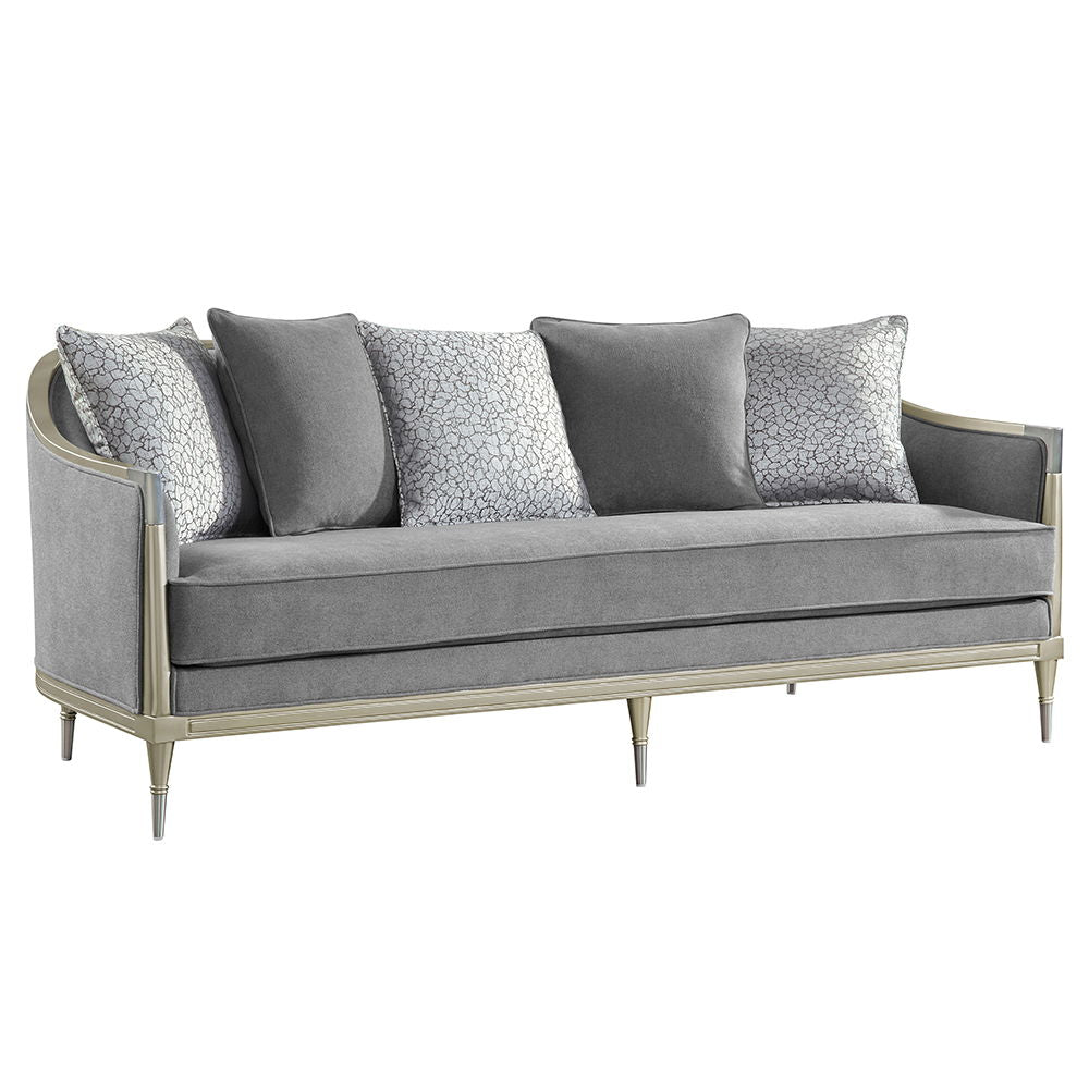 Fernando - Sofa With 5 Pillows - Gray Chenille & Champagne