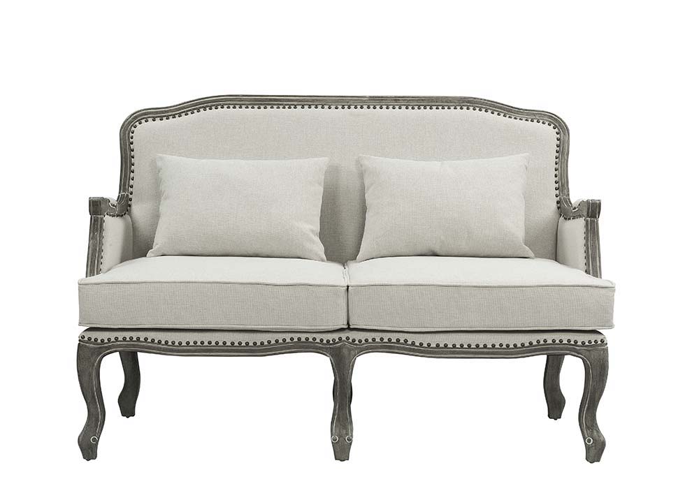 Tania - Loveseat With 2 Pillows - Cream Linen & Gray