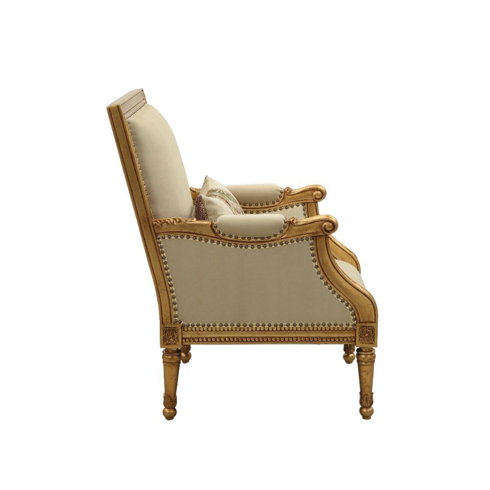 Daesha - Chair With Pillow - Tan Flannel & Antique Gold