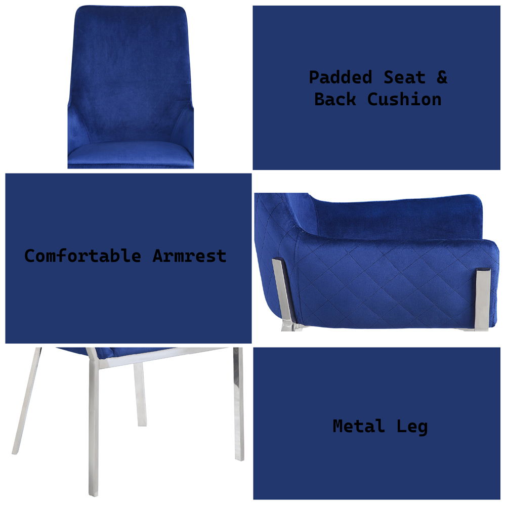 Cambrie - Side Chair (Set of 2) - Blue Velvet & Mirrored Silver