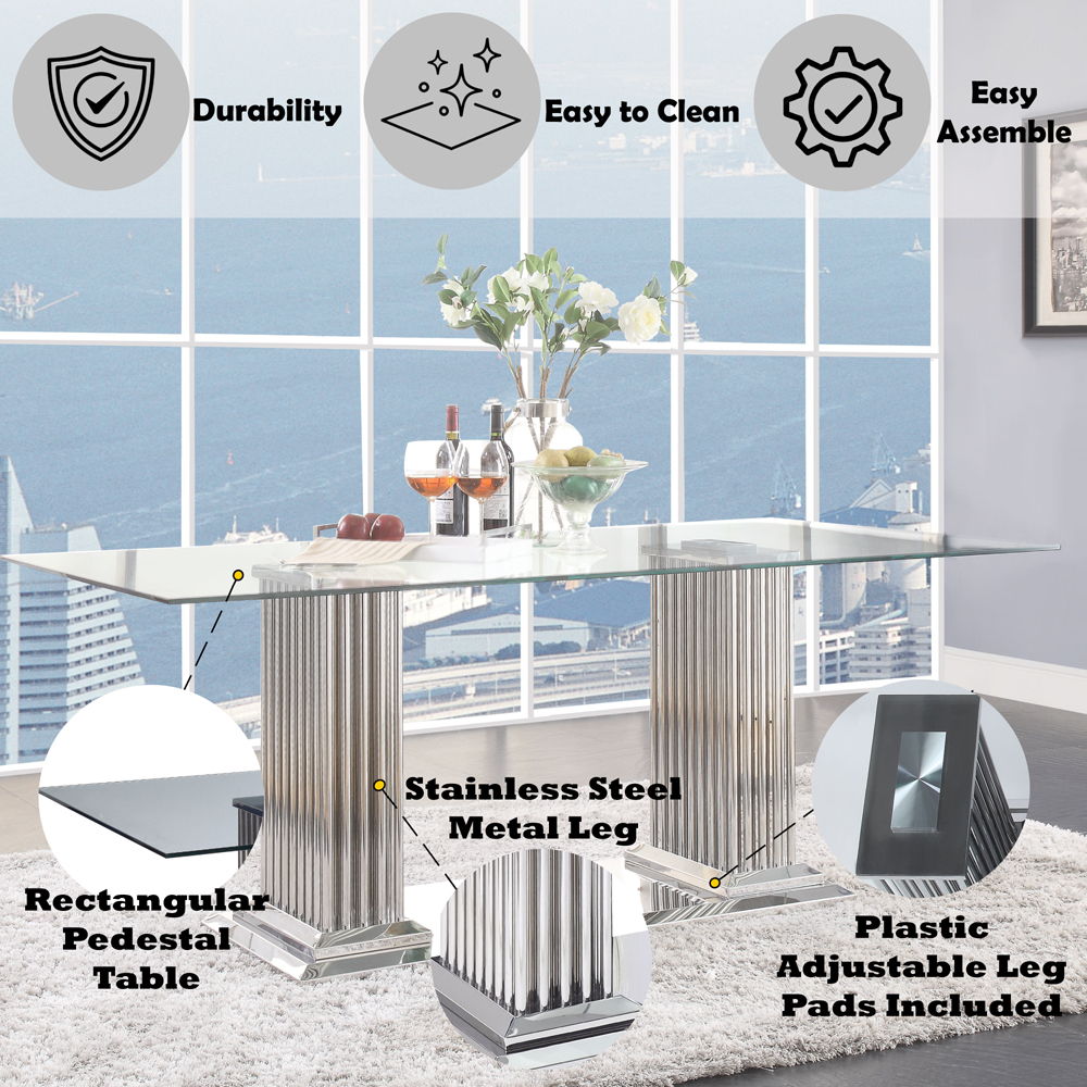 Cyrene - Dining Table - Clear Glass Top & Stainless Steel