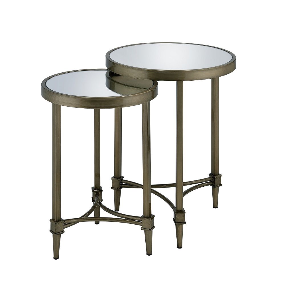Aditya - Nesting Table - Mirrored & Antique Brass