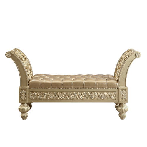 Seville - Bench - Gold Synthetic Leather & Gold