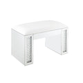 Nysa - Vanity Stool - Ivory Synthetic Leather , Mirrored & Faux Crystals