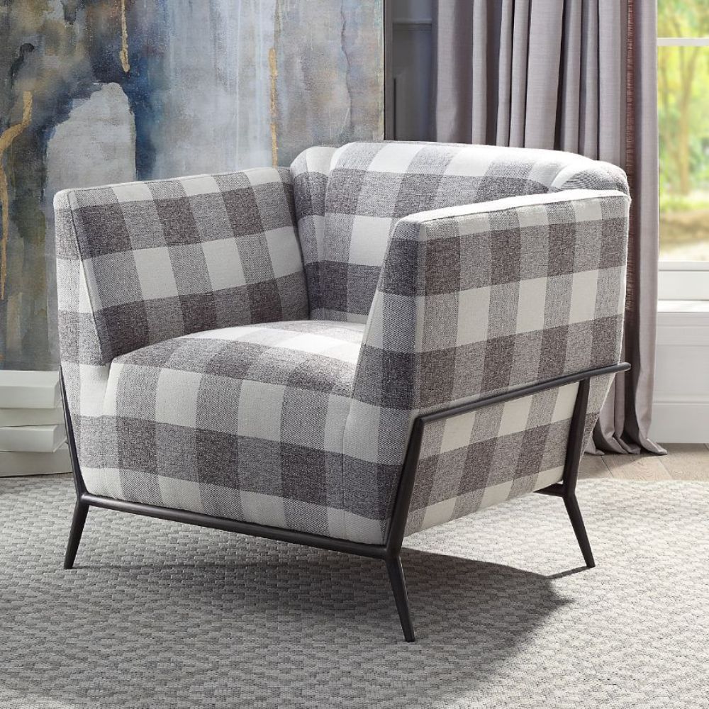 Niamey II - Accent Chair - Pattern Fabric & Metal Frame Black