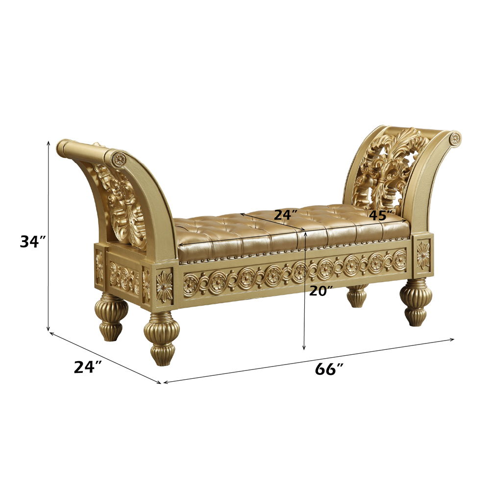 Seville - Bench - Gold Synthetic Leather & Gold