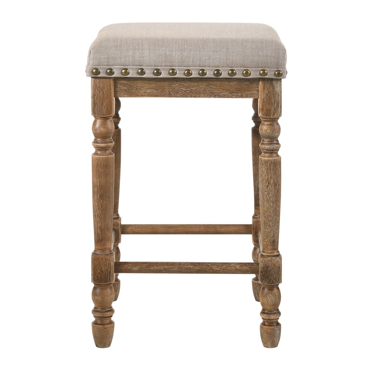 Farsiris - Counter Height Stool (Set of 2) - Beige Fabric & Weathered Oak