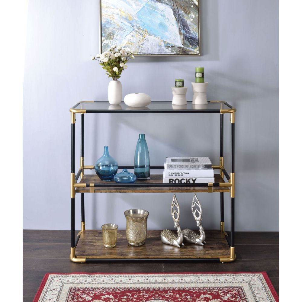 Heleris - Console Table - Smoky Glass Top & Black & Gold