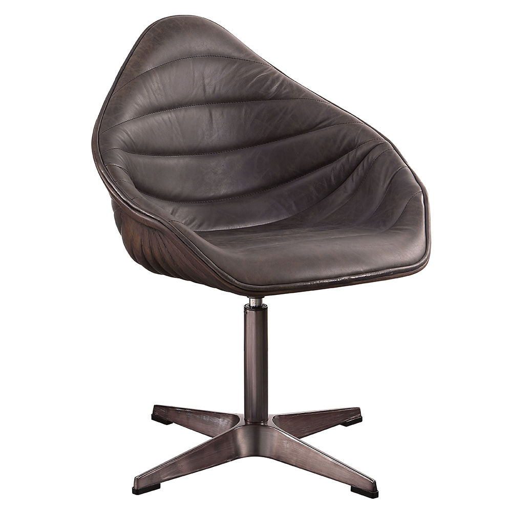 Pipino - Accent Chair With Swivel - Antique Ebony Top Grain Leather