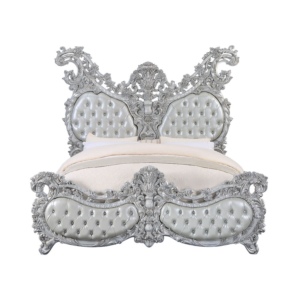 Valkyrie - Eastern King Bed - Synthetic Leather & Antique Platinum