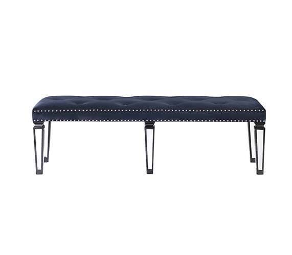 Varian II - Bench - Mirrored, Dark Navy Velvet & Black & Sliver