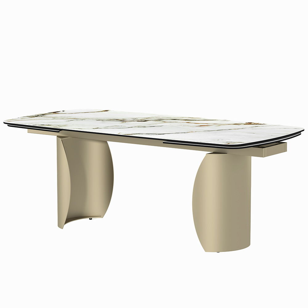 Cora - Dining Table - Ceramic Top & Golden Champange