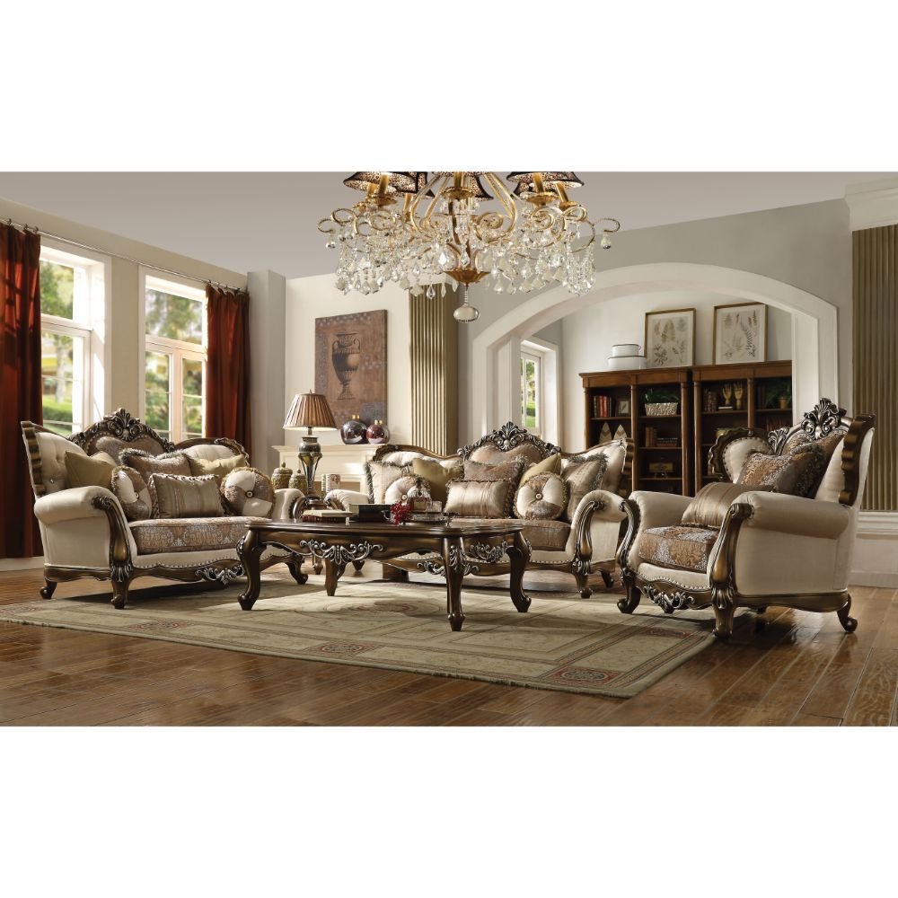 Latisha - Chair With 2 Pillows (Same Lv01578) - Tan, Pattern Fabric & Antique Oak