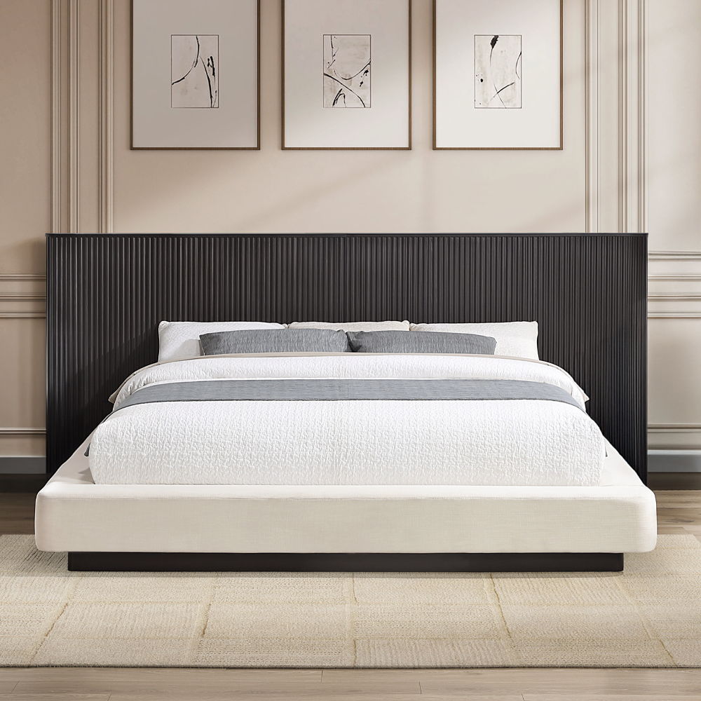 Clayten - Eastern King Bed - Beige Linen & Espresso