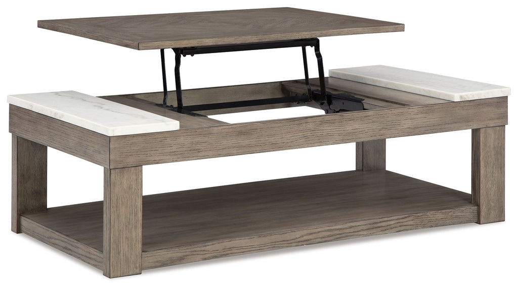 Loyaska - Lift Top Cocktail Table - Grayish Brown / White