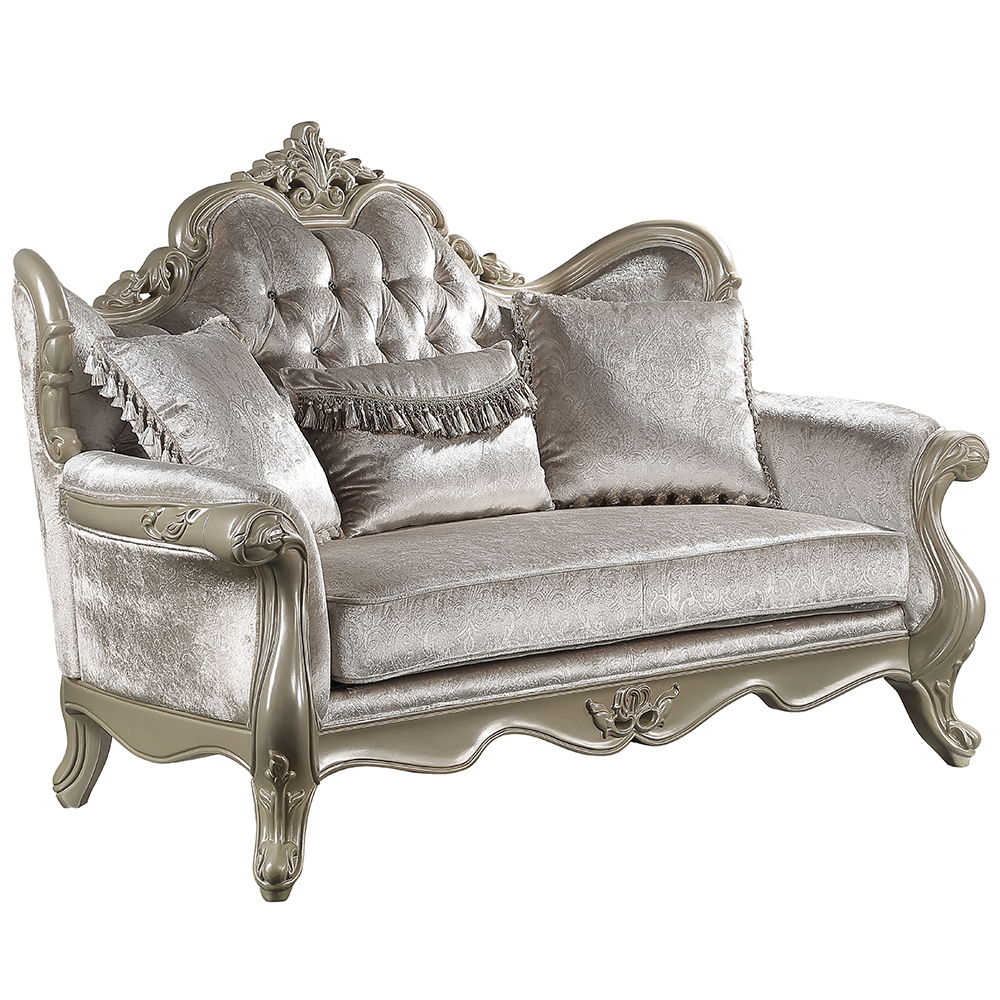 Libertee - Loveseat With 3 Pillows - Beige Fabric & Champagne