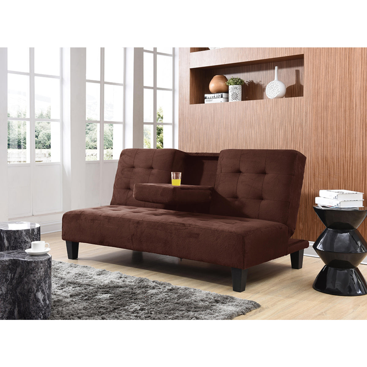 Dark Brown Dacron Fabric Futon Sofa Bed