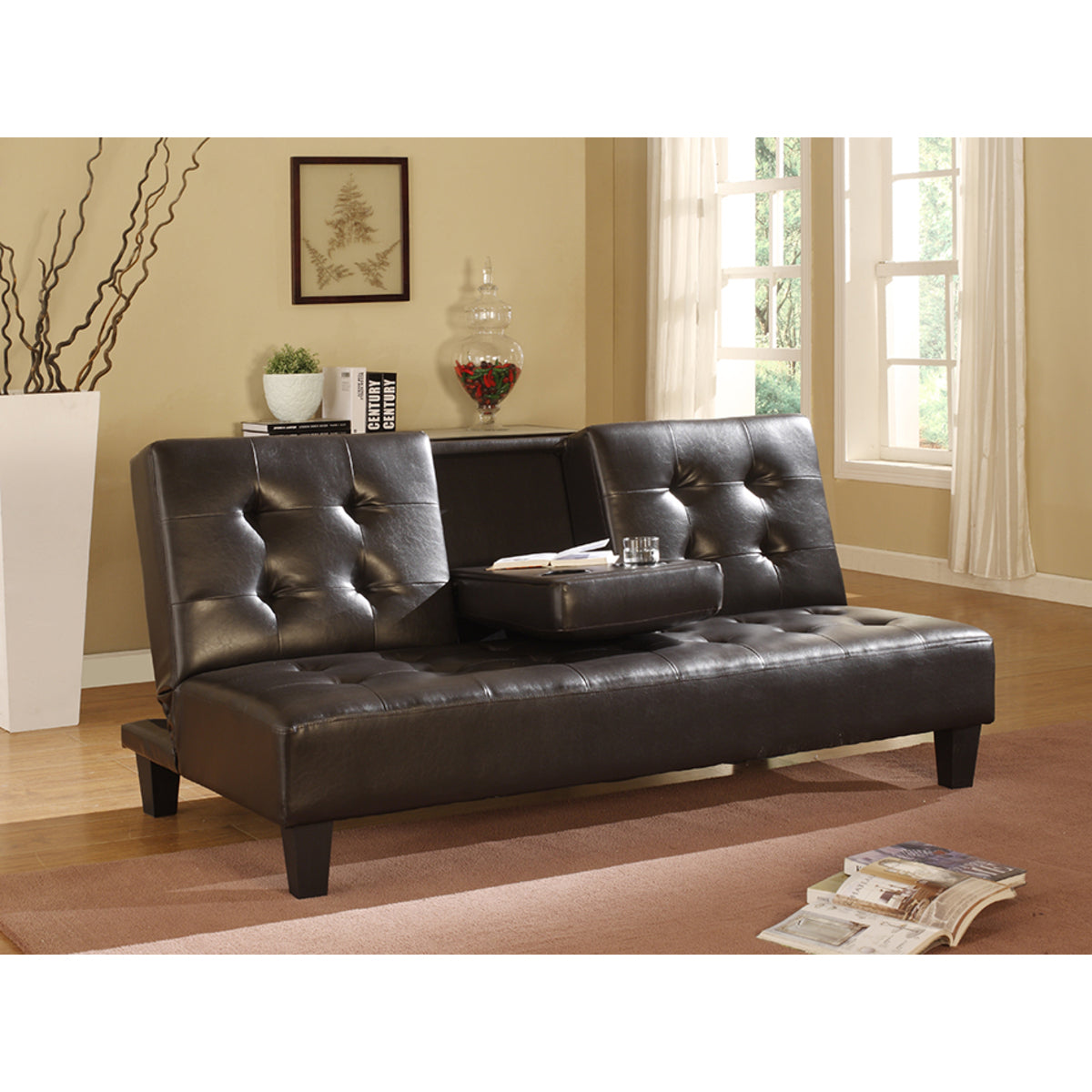 Espresso PVC / Faux Leather Futon Sofa Bed