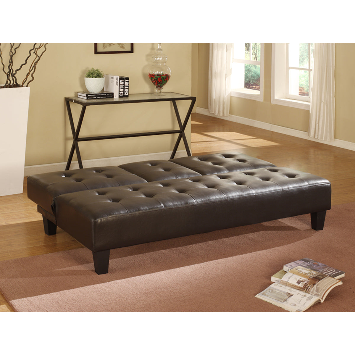 Espresso PVC / Faux Leather Futon Sofa Bed