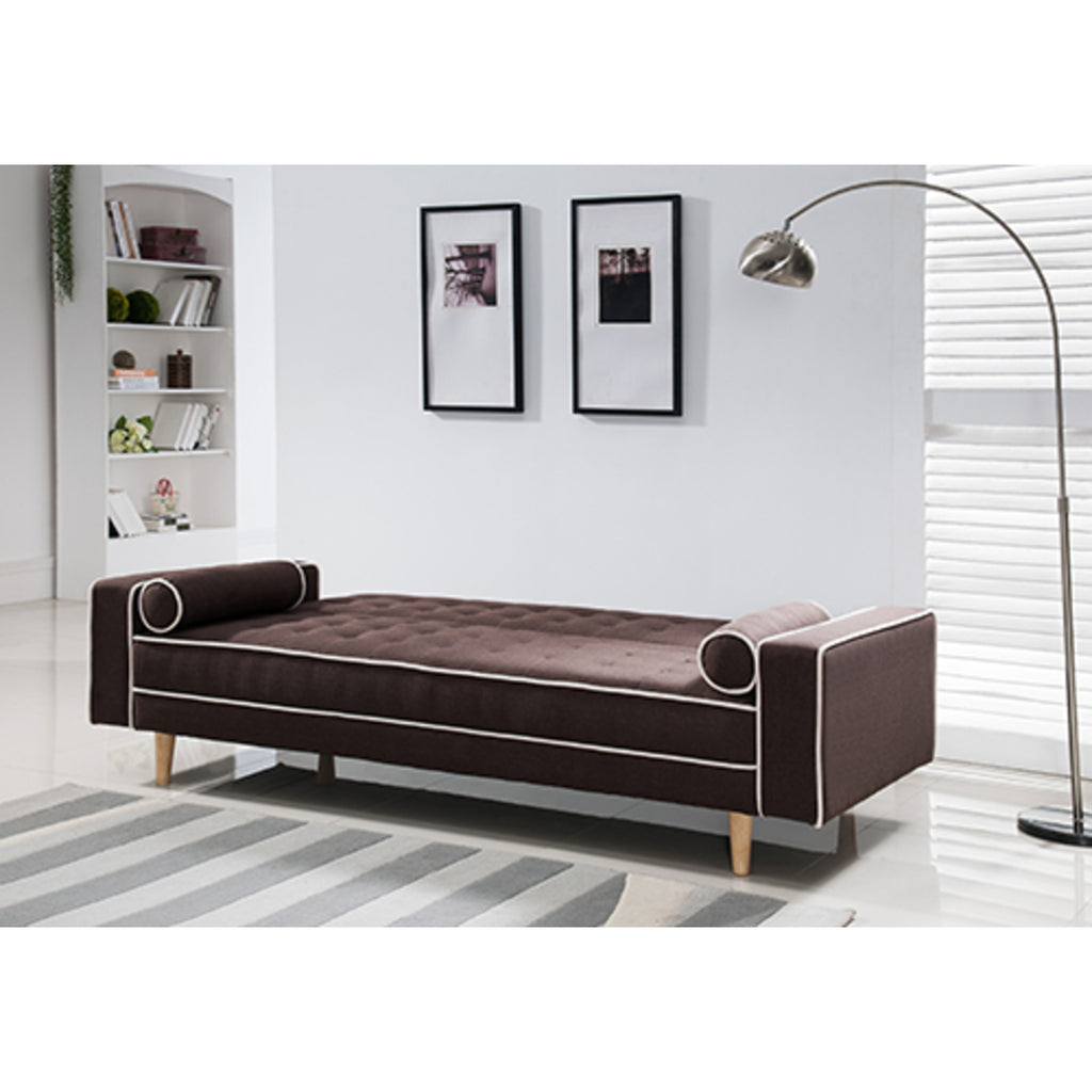 Brown Fabric Futon Sofa Bed w/ Armrest