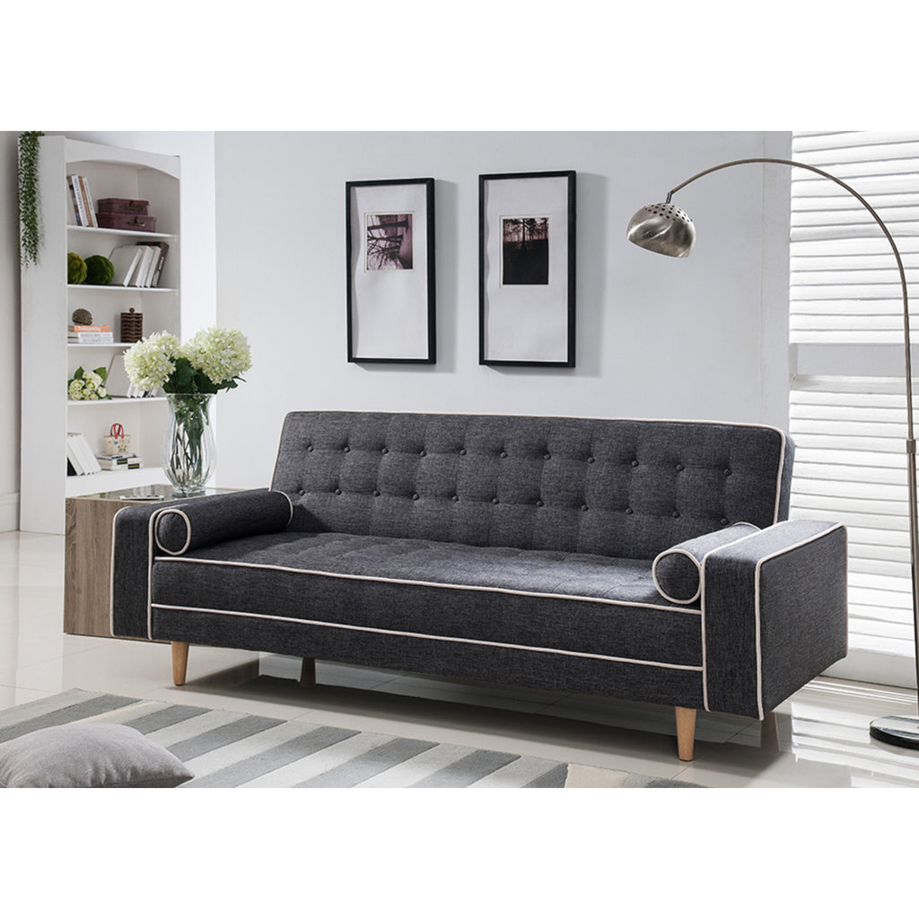 Gray Fabric Futon Sofa Bed w/ Armrest