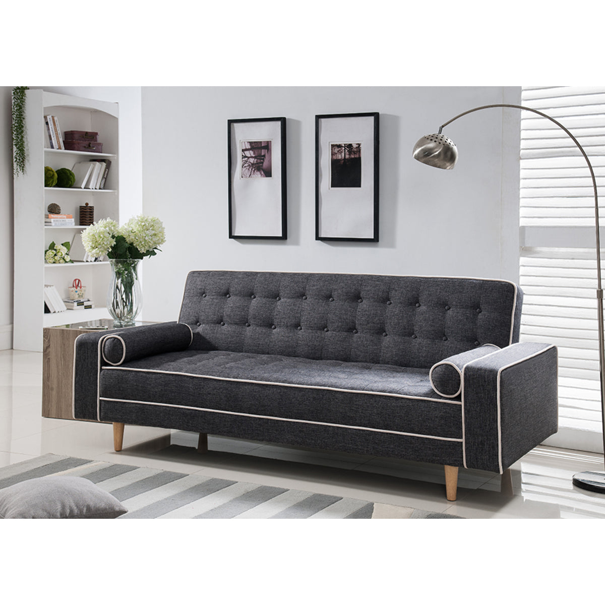 Gray Fabric Futon Sofa Bed w/ Armrest