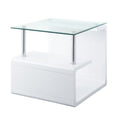 Nevaeh - End Table - Clear Glass Top & White High Gloss