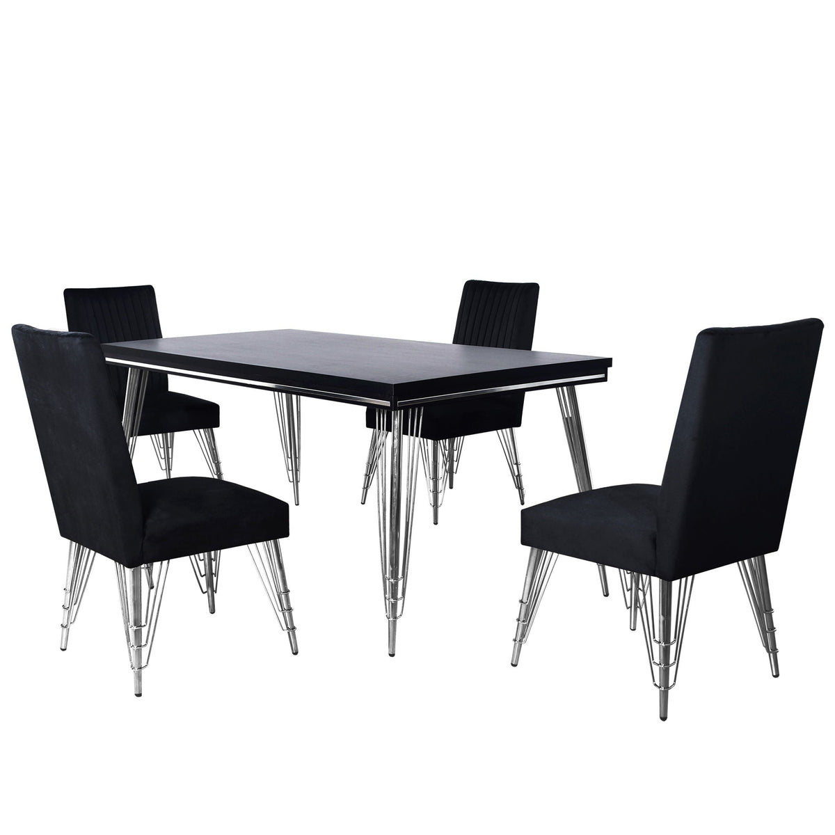 Ava - Dining Table With 4 Chairs - Black / Silver