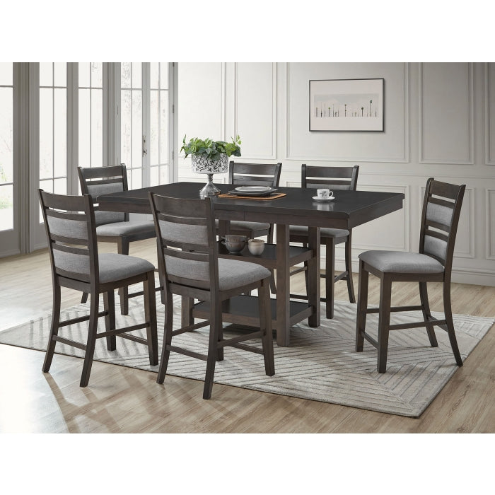 Gray Wooden Counter Table + Butterfly Leaf Set (7-Piece)
