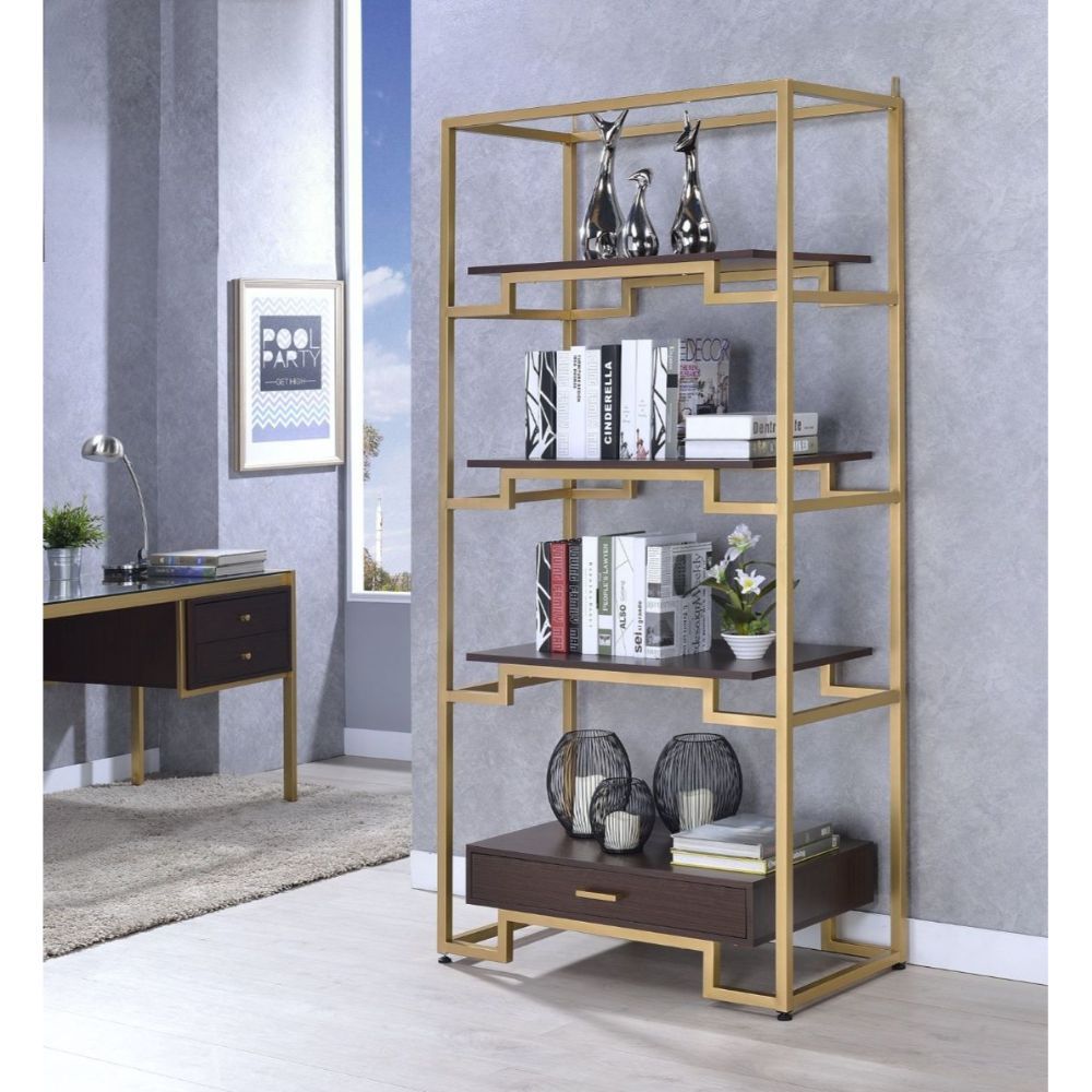Yumia - Bookshelf - Gold & Walnut
