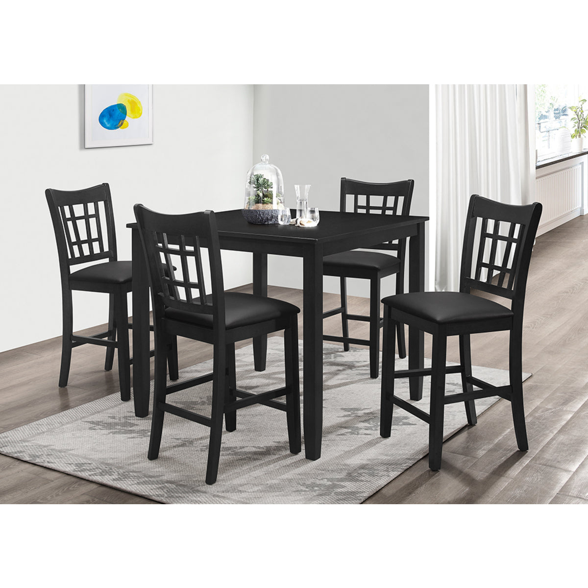 Black Wooden Square Counter Table Set w/ MDF Top (5-Piece)