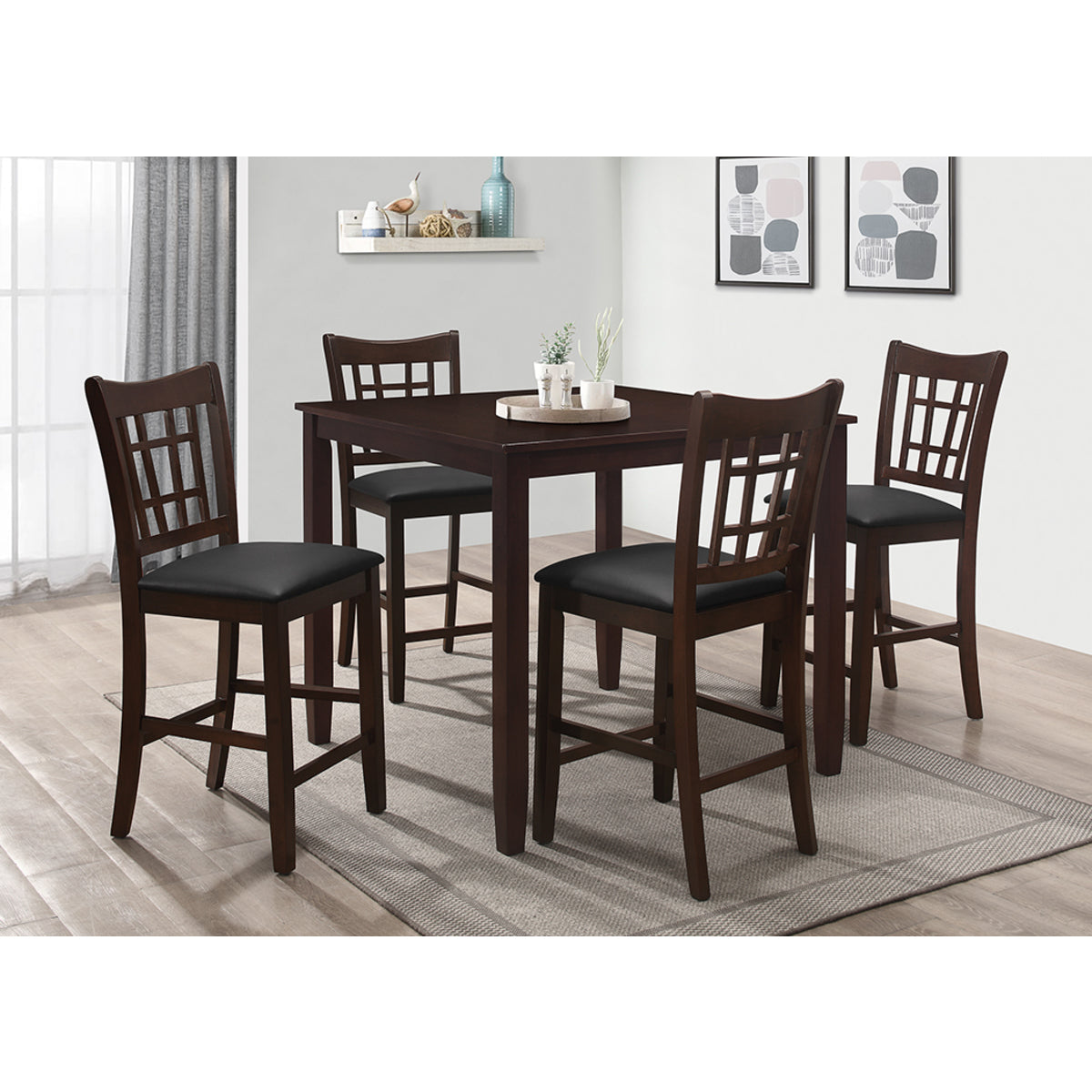 Espresso Wooden Square Counter Table Set w/ MDF Top (5-Piece)