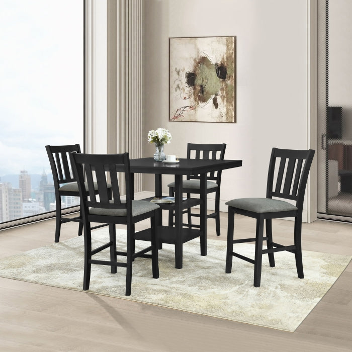 Black Wooden Square Counter Table Set w/ MDF Top (5-Piece)