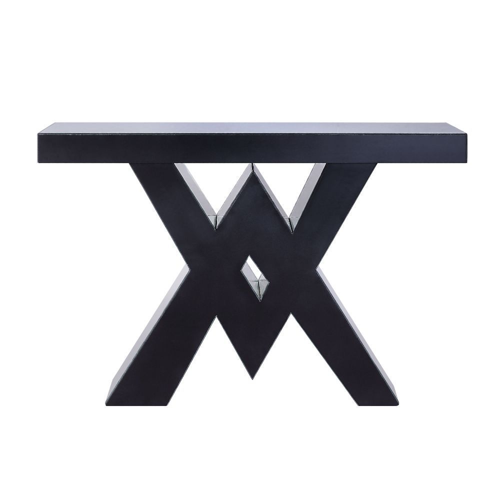 Noralie - Console Table, "V" Shape Pedestal - Mirrored & Faux Diamonds