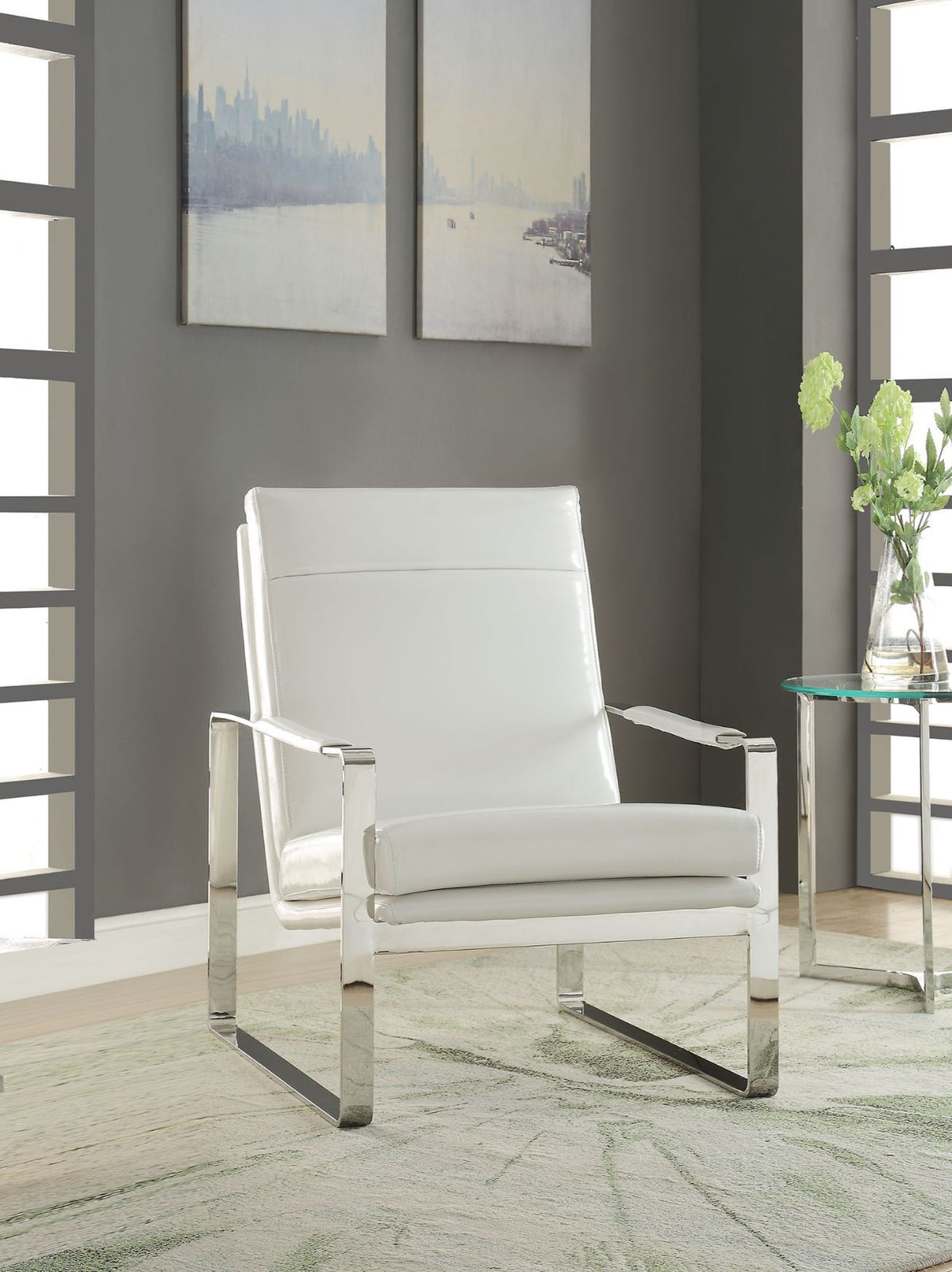 Rafael - Accent Chair - White Synthetic Leather & Stainless Steel