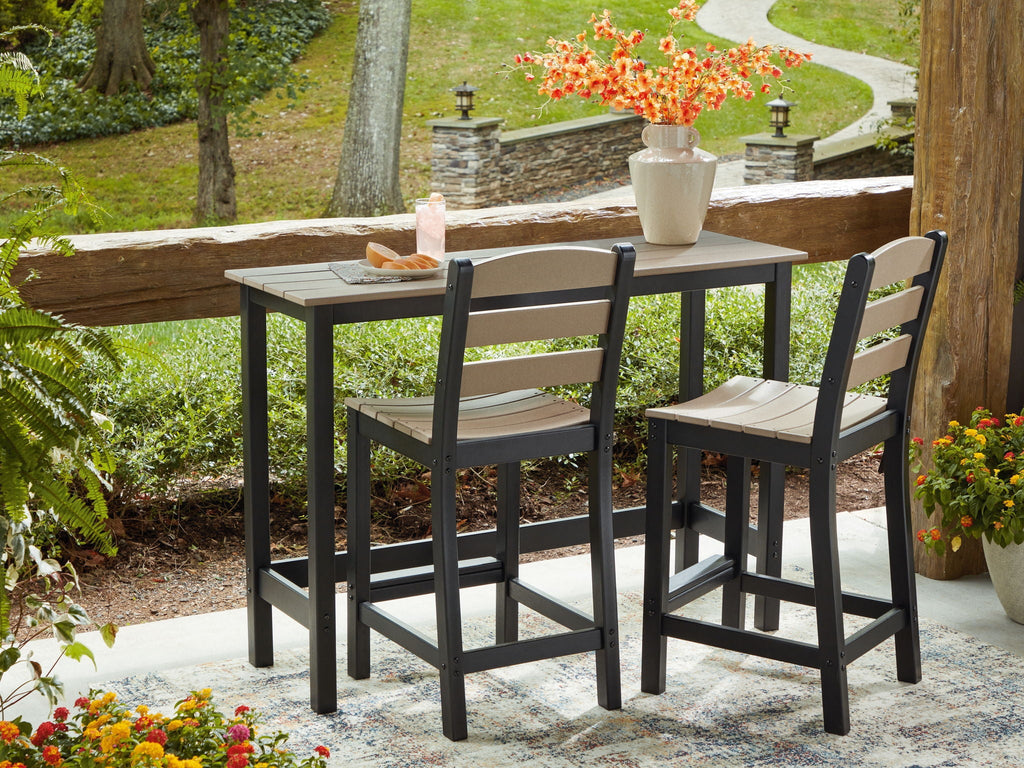 Shoreline Beach - Outdoor Counter Table And 2 Barstools (Set of 3) - Black / Beige