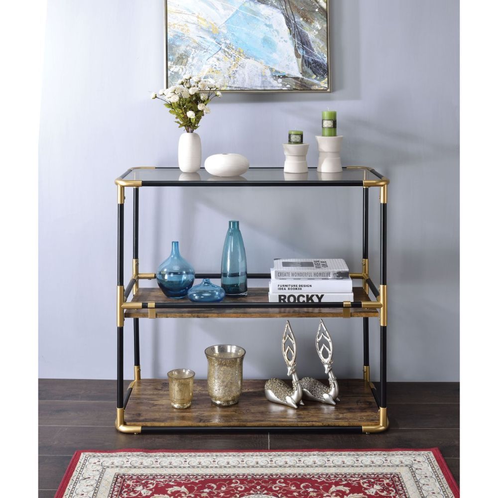 Heleris - Console Table - Smoky Glass Top & Black & Gold