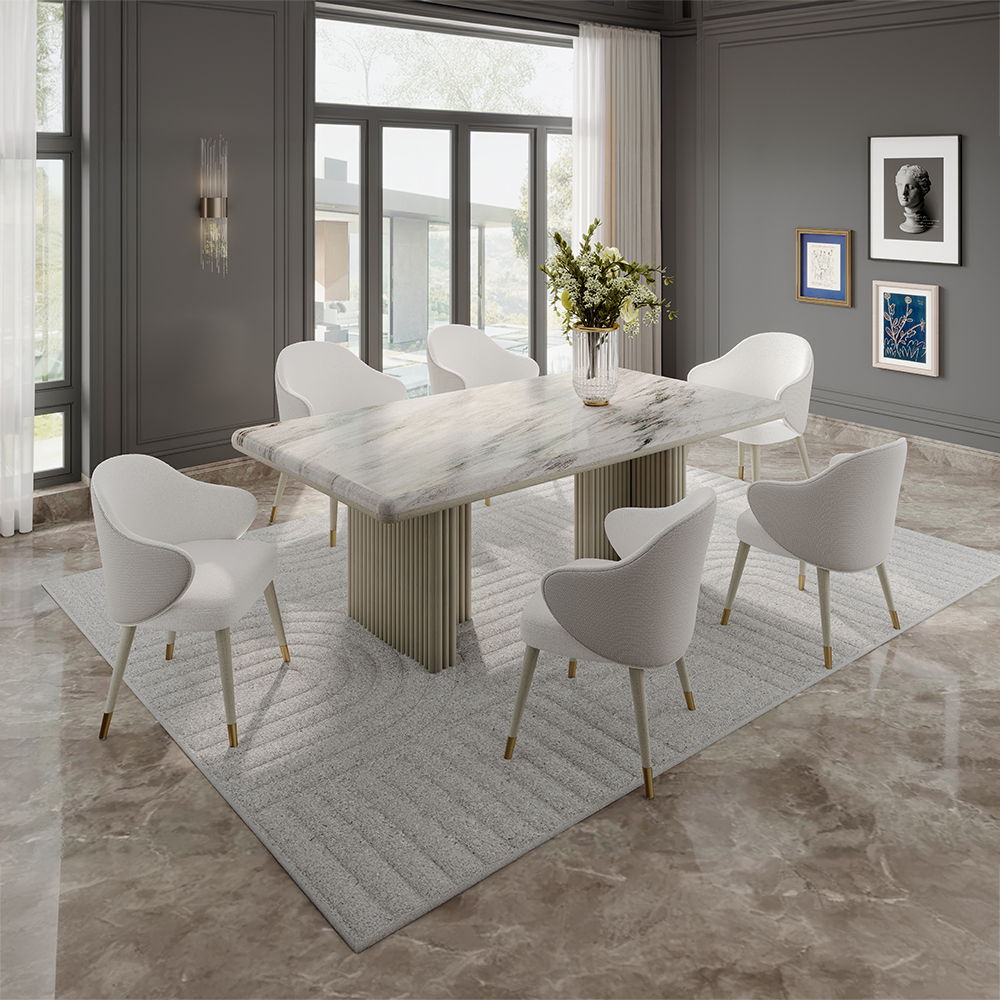 Charity - Dining Table - Natural Marble Top & Gray Oak