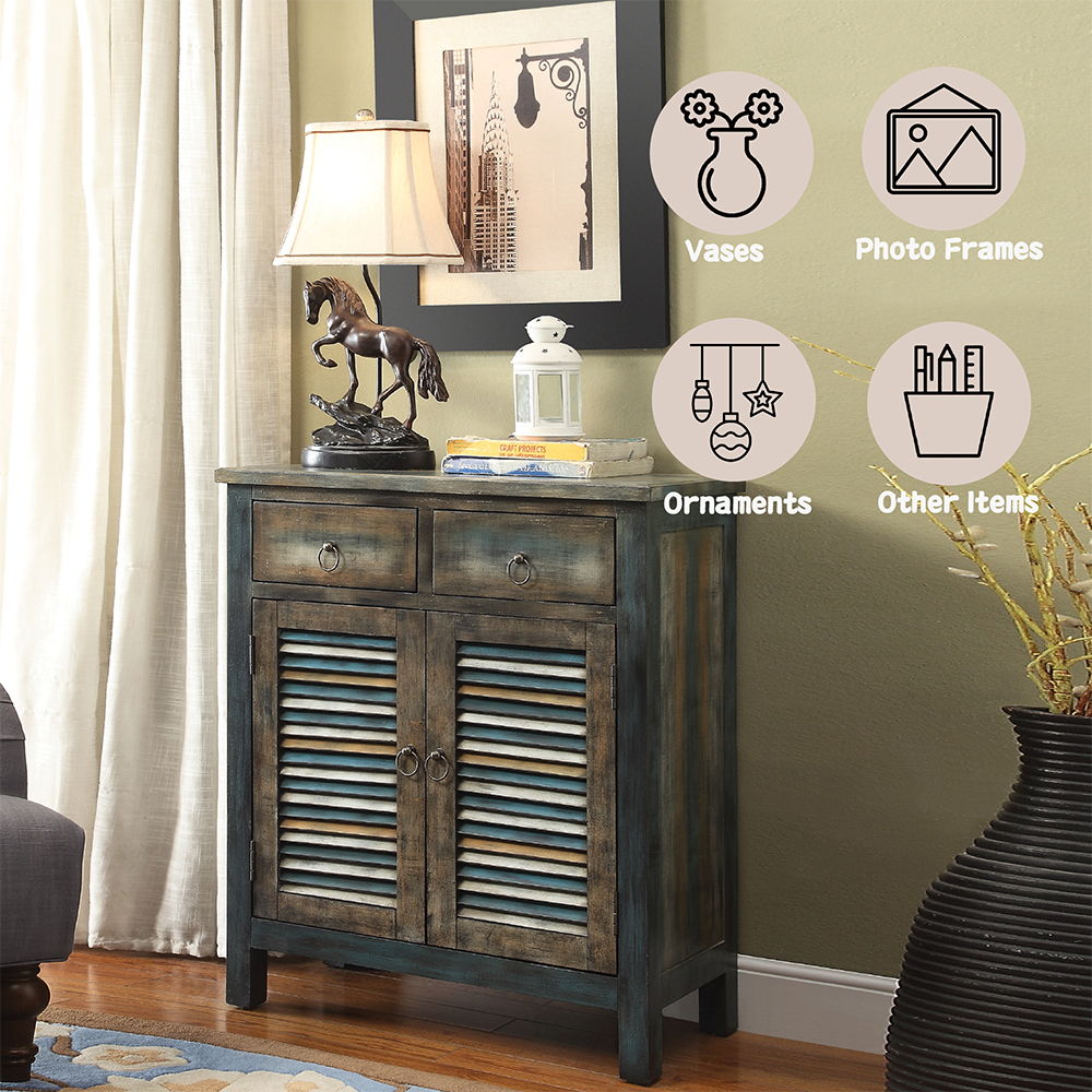 Glancio - Console Cabinet - Antique Oak & Teal
