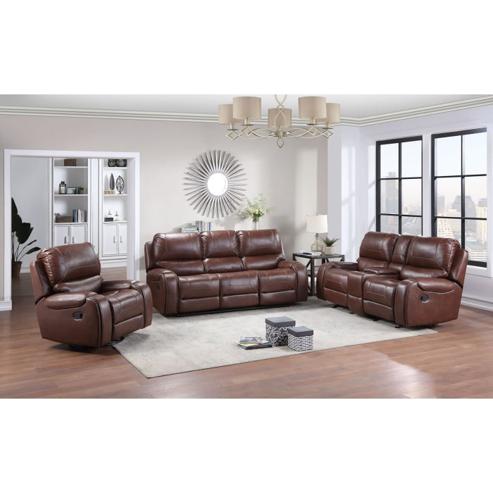 Brown Manual Recliner Rocking Sofa Set w/ USB + Power Outlets (3-Piece)