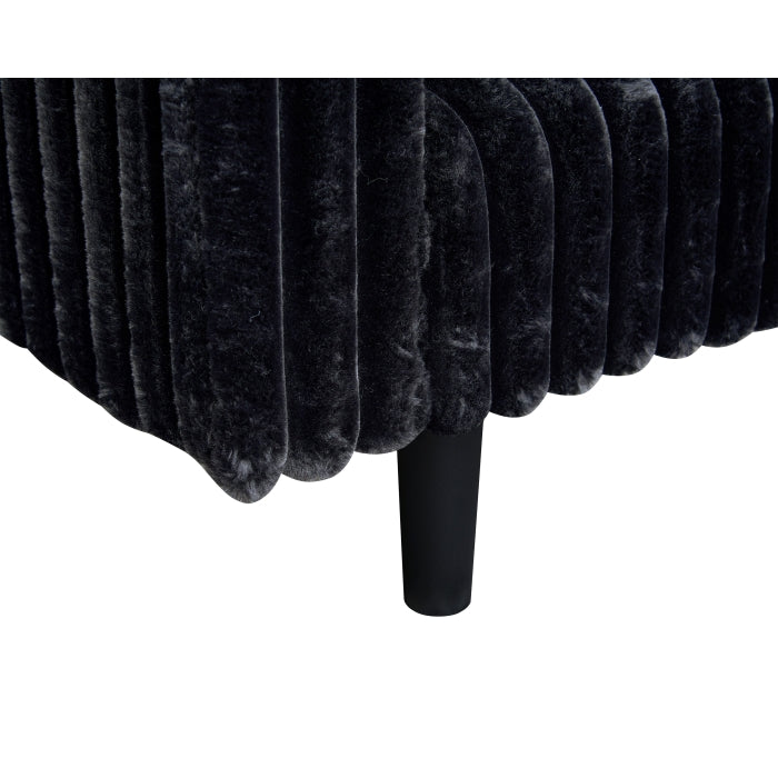 Black Fabric Reversible Click Clack Sectional Sofa w/ USB & Pillows