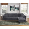 Dark Gray Fabric Reversible Click Clack Sectional Sofa w/ USB & Pillows