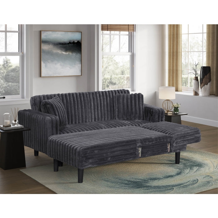 Dark Gray Fabric Reversible Click Clack Sectional Sofa w/ USB & Pillows
