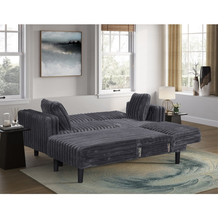 Dark Gray Fabric Reversible Click Clack Sectional Sofa w/ USB & Pillows