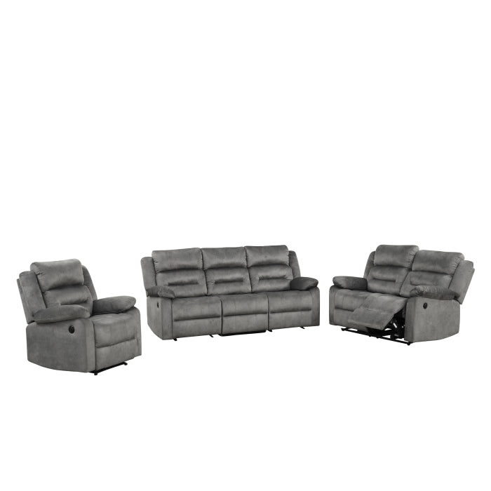 Gray Fabric Power Reclining Sofa Set (3-Piece)
