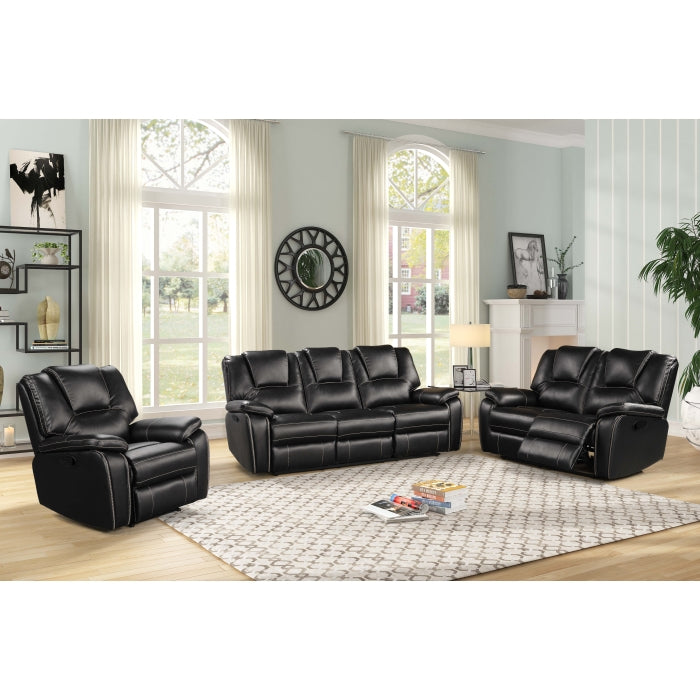 Black Breathable Air Leather Manual Recliners Sofa Set (3-Piece)