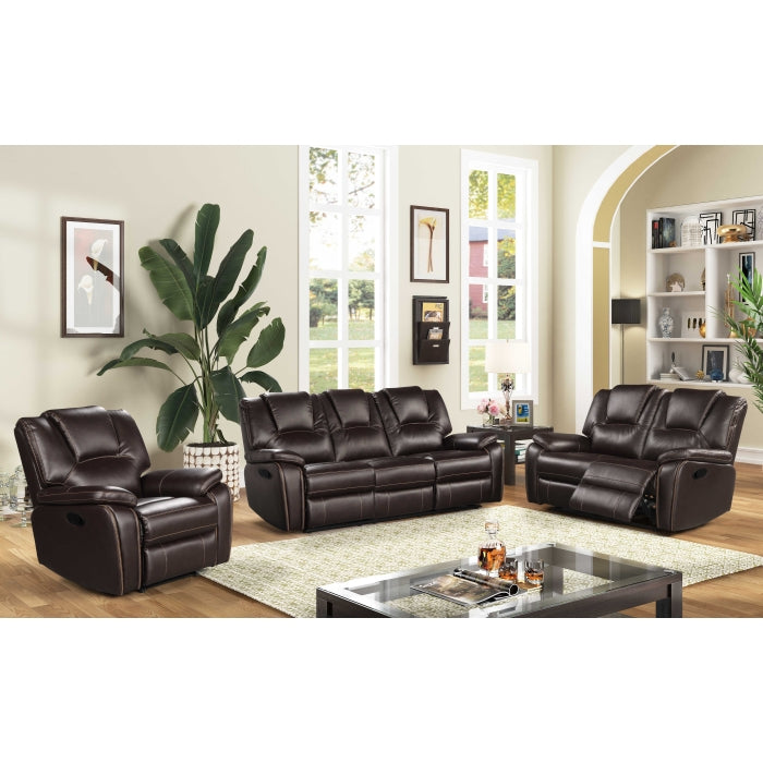 Dark Brown Breathable Air Leather Manual Recliners Sofa Set (3-Piece)