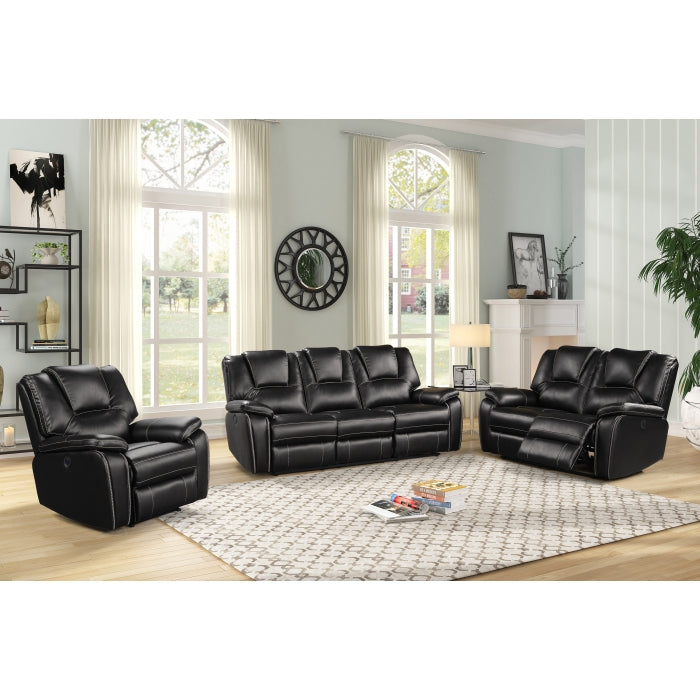 Black Breathable Air Leather Power Recliners Sofa Set w/ USB (3-Piece)